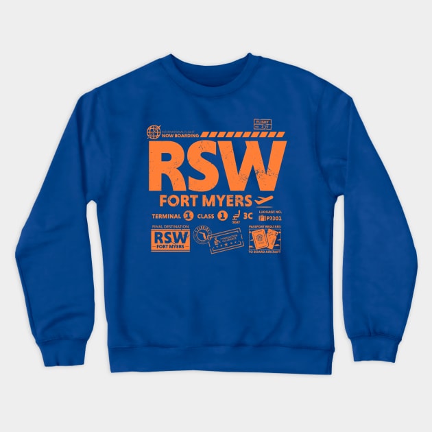 Vintage Fort Myers Florida RSW Airport Code Travel Day Retro Travel Tag Crewneck Sweatshirt by Now Boarding
